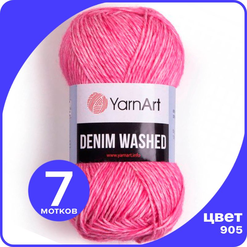 

Пряжа для вязания YarnArt Denim Washed - 905 (Ярко - розовый) 50 гр / 130 м (70% хлопок, 3, Denim Washed klubok.club