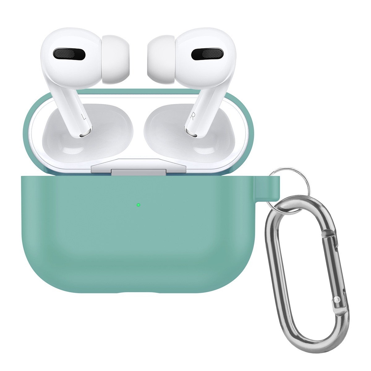 

Чехол силиконовый для Airpods Pro (5), мятный, с карабином