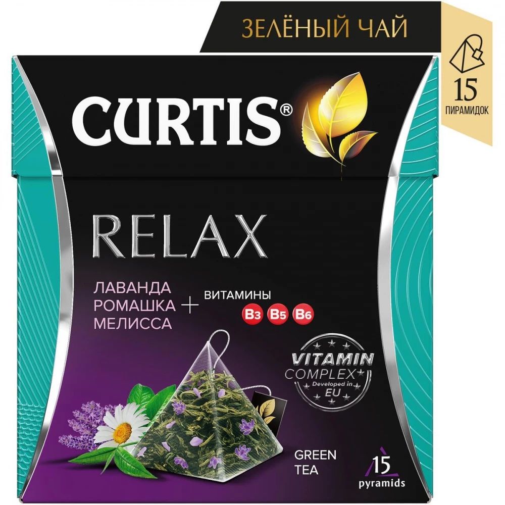 фото Чай зеленый curtis relax, с добавками, 15 пирамидок