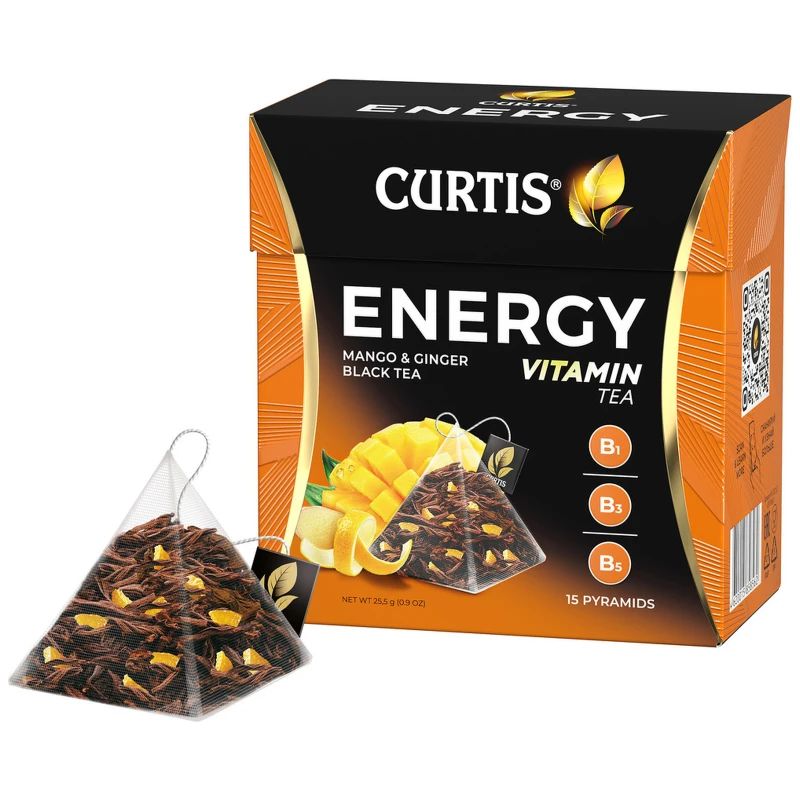 Чай черный CURTIS Energy, с манго, имбирём и витаминами, 15 пирамидок