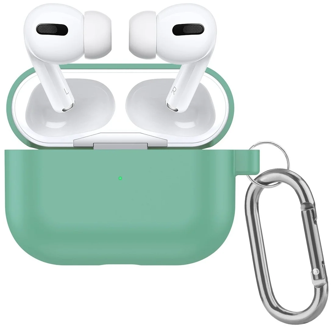 

Чехол силиконовый для Airpods Pro (18), бирюзовый, с карабином