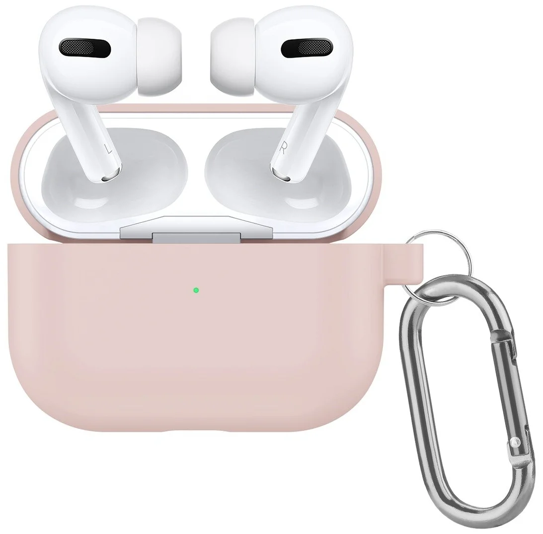 

Чехол силиконовый для Airpods Pro (17), песочно-розовый, с карабином