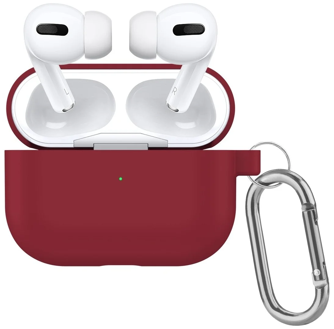 

Чехол силиконовый для Airpods Pro (13), малиновый, с карабином