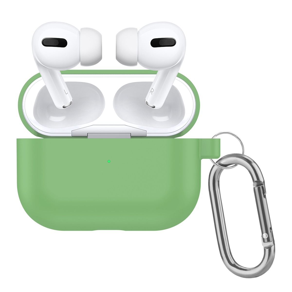 

Чехол силиконовый для Airpods Pro (12), зеленый, с карабином