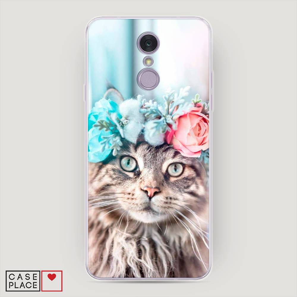 

Чехол Awog на LG Q7 (Plus, Alpha) "Кот в венке", Серый;голубой;розовый, 83550-2
