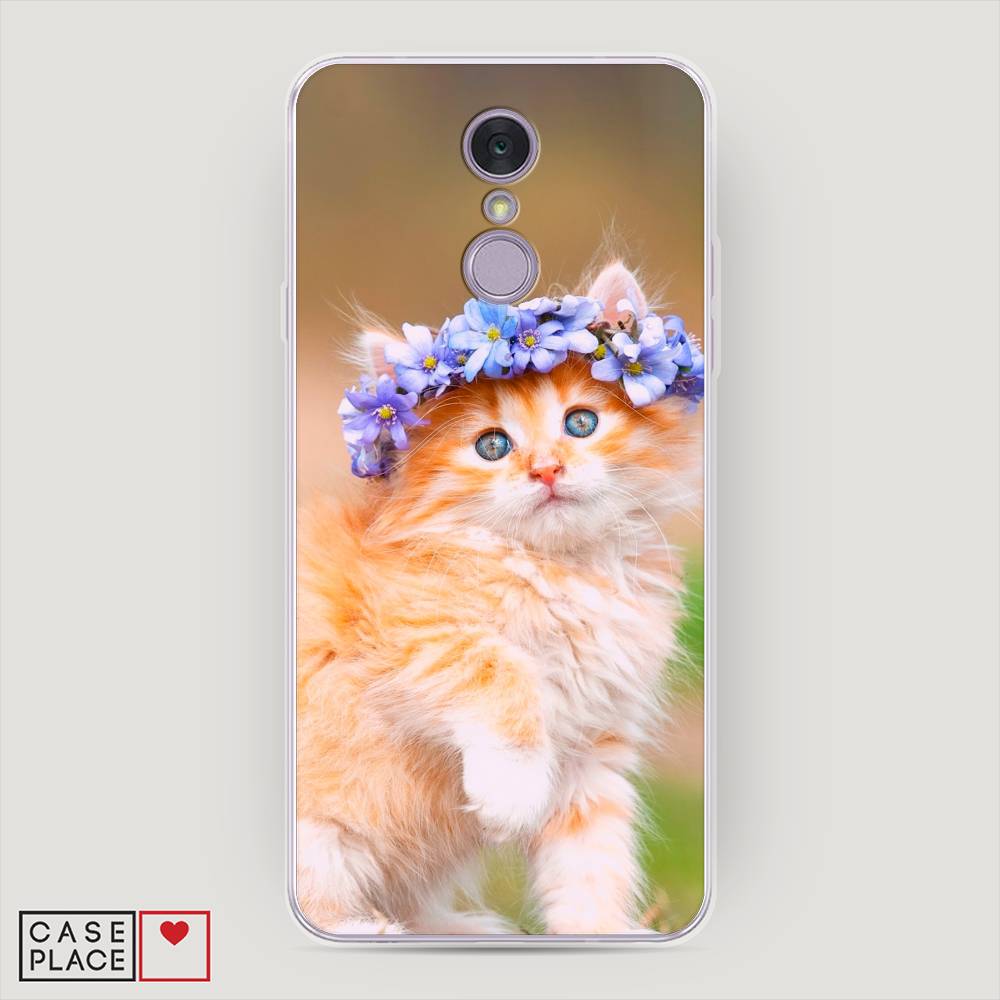 

Чехол Awog на LG Q7 (Plus, Alpha) "Рыжий кот в венке", Коричневый;синий, 83550-1