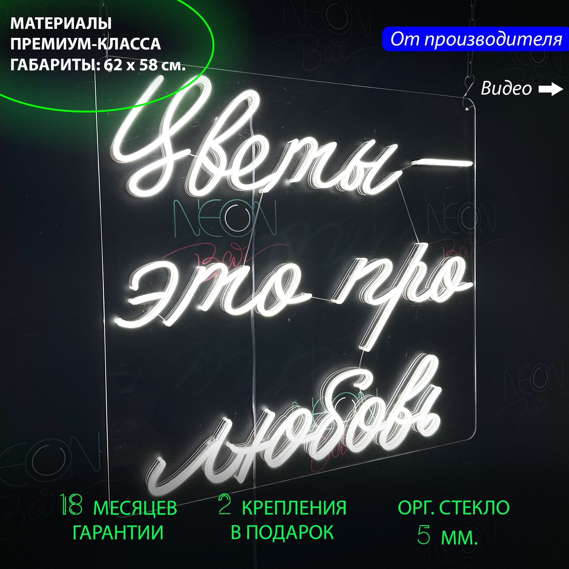 

Настенная неоновая лампа "Цветы - это про любовь", для цветочного магазина, 62 х 58 см., Цветы - это про любовь, 62 х 58 см.