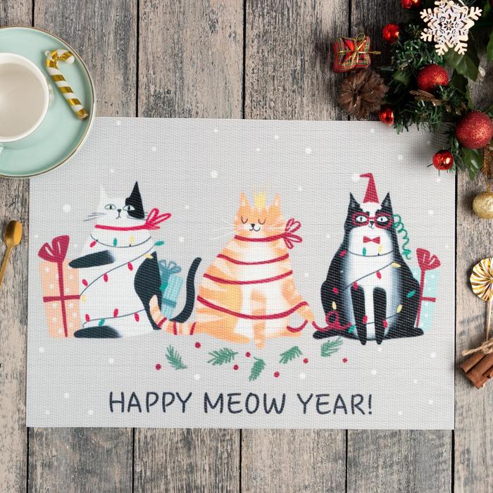 

Новогодняя салфетка на стол Meow Year ПВХ, 40х29 см, Серый