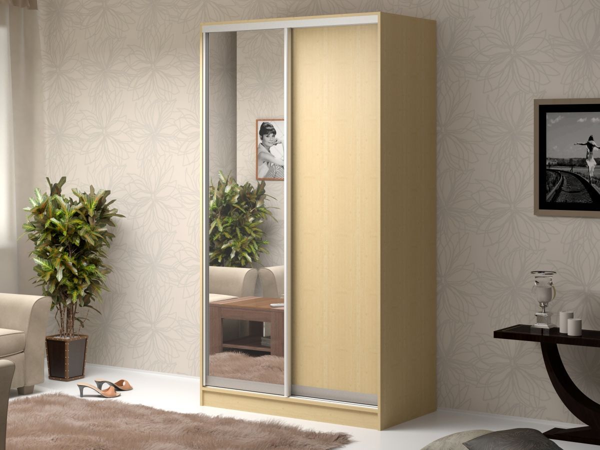 

Шкаф-купе Антонио-2 Клён для одежды с зеркалом двухдверный 140x240x40 Мегамебель, Желтый, Антонио-2