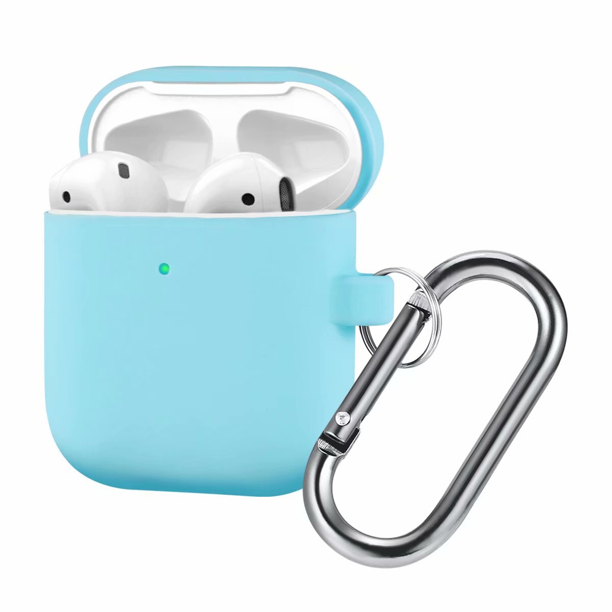 

Чехол силиконовый для Airpods 2 (9), небесно-синий, с карабином