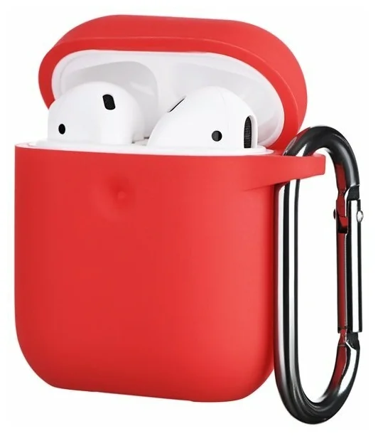 

Чехол силиконовый для Airpods 2 (8), красный, с карабином