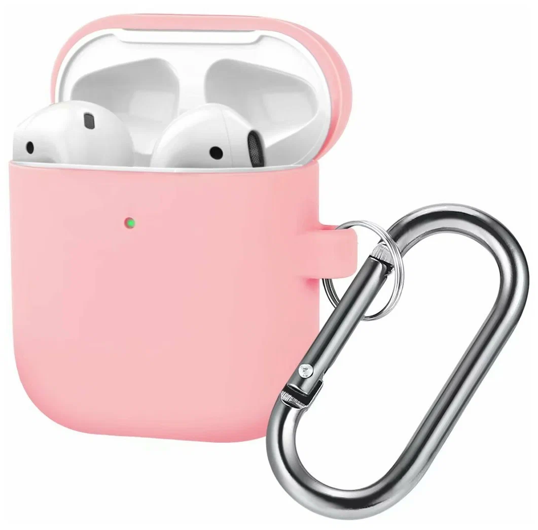 

Чехол силиконовый для Airpods 2 (7), розовый, с карабином