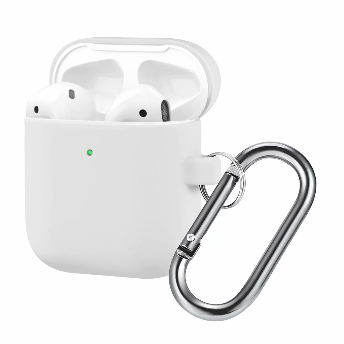 

Чехол силиконовый для Airpods 2 (6), белый, с карабином