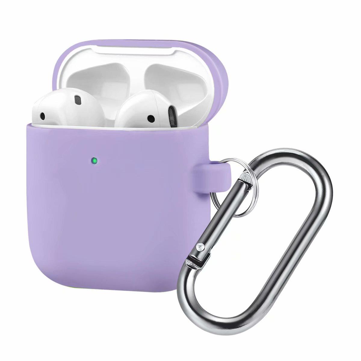 

Чехол силиконовый для Airpods 2 (5), фиолетовый, с карабином