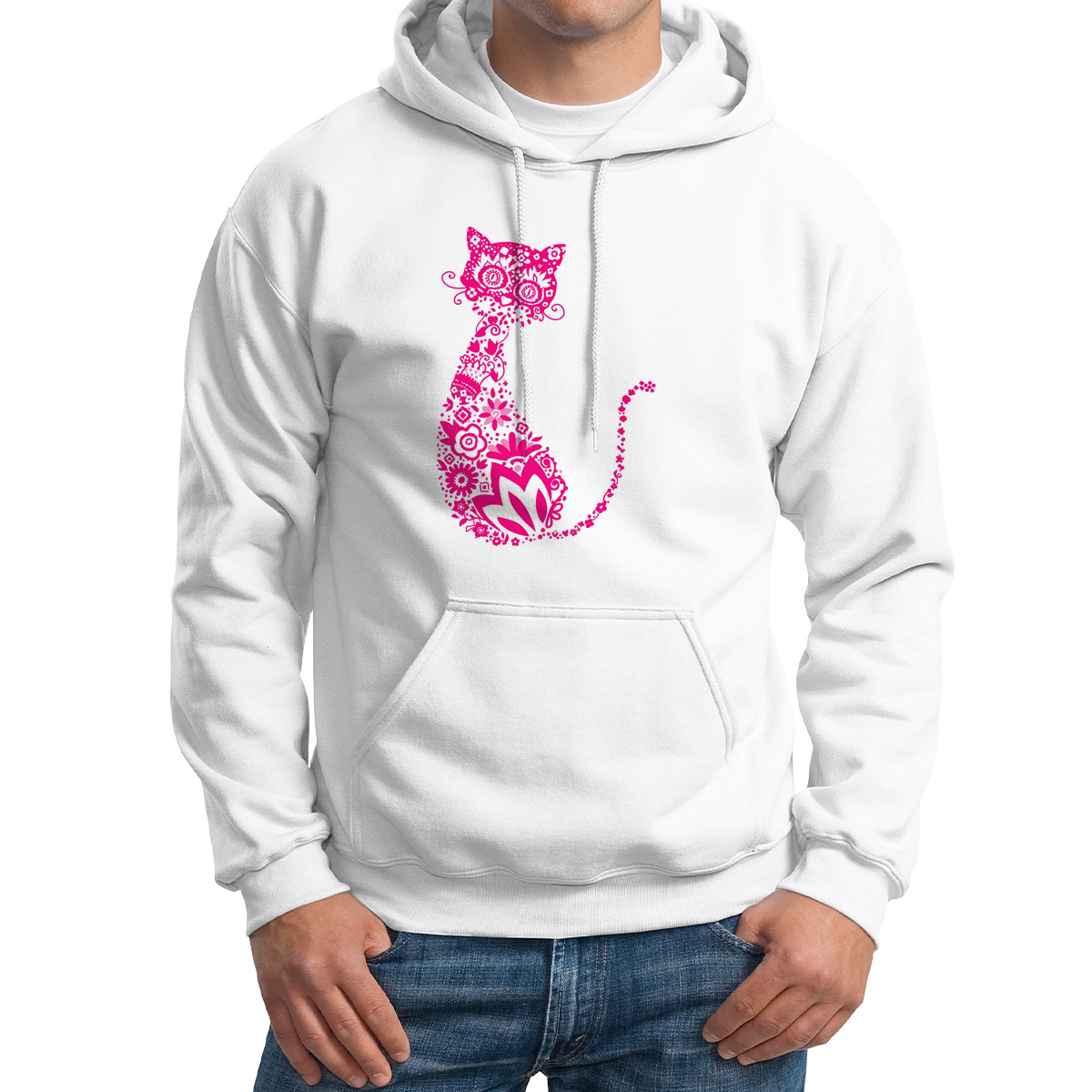 

Худи унисекс CoolPodarok Иллюстрация Кошка в узоре белое 44 RU, Белый, M0151448