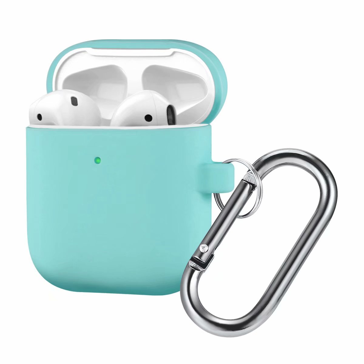 

Чехол силиконовый для Airpods 2 (20), бирюзовый, с карабином