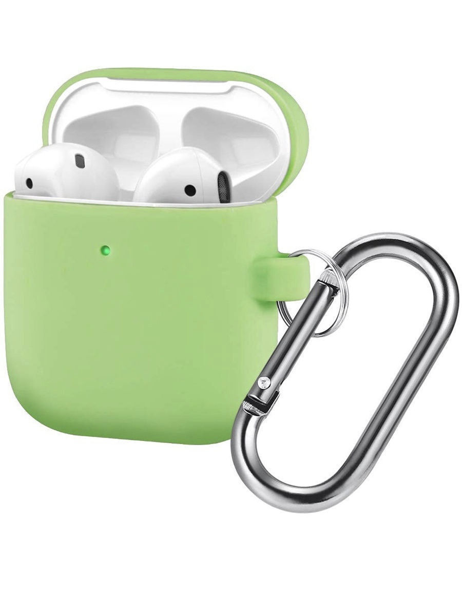 

Чехол силиконовый для Airpods 2 (17), темно-зеленый, с карабином