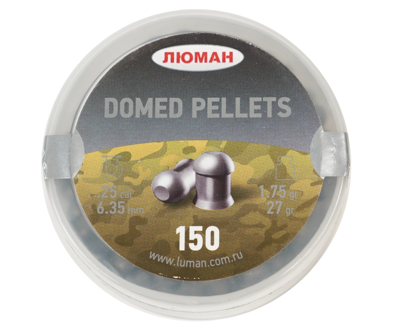 

Пули для пневматики Люман "Domed pellets", 1,75 г.6,35 мм. (150 шт.), Серебристый, Domed pellets