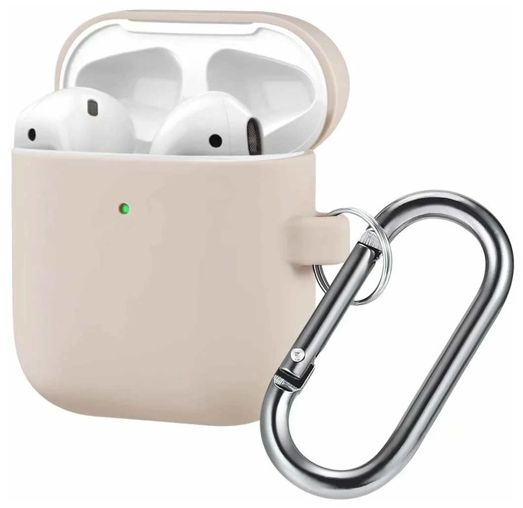 

Чехол силиконовый для Airpods 2 (16), песочно-розовый, с карабином