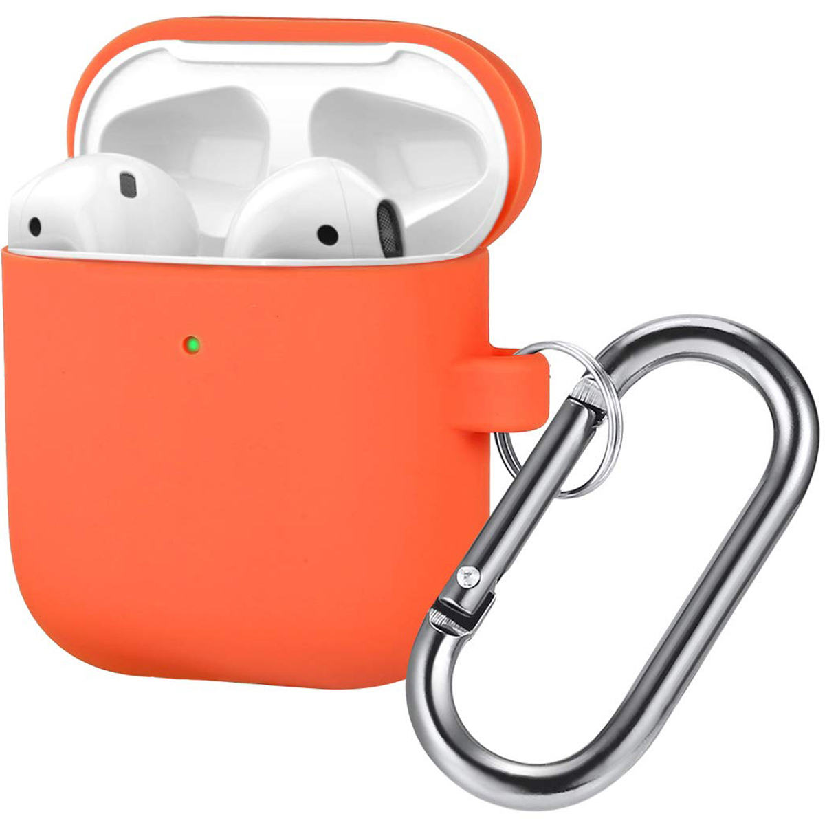 

Чехол силиконовый для Airpods 2 (14), персиковый, с карабином