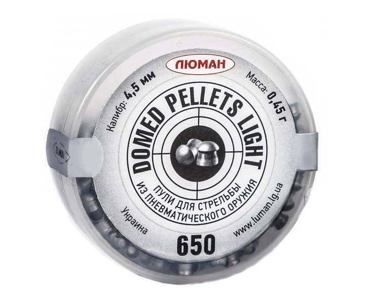 

Пули для пневматики Люман "Domed pellets Light", 0,45 г. 4,5 мм. (650 шт.), Серебристый, Domed pellets Light