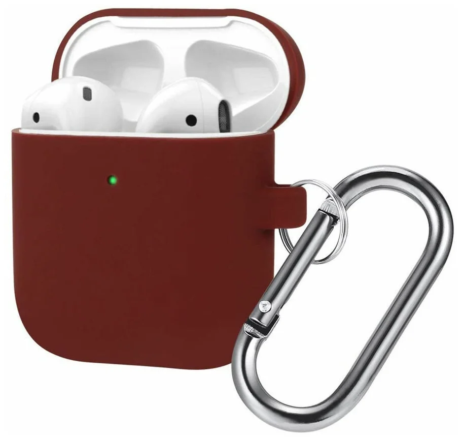

Чехол силиконовый для Airpods 2 (13), бордовый, с карабином