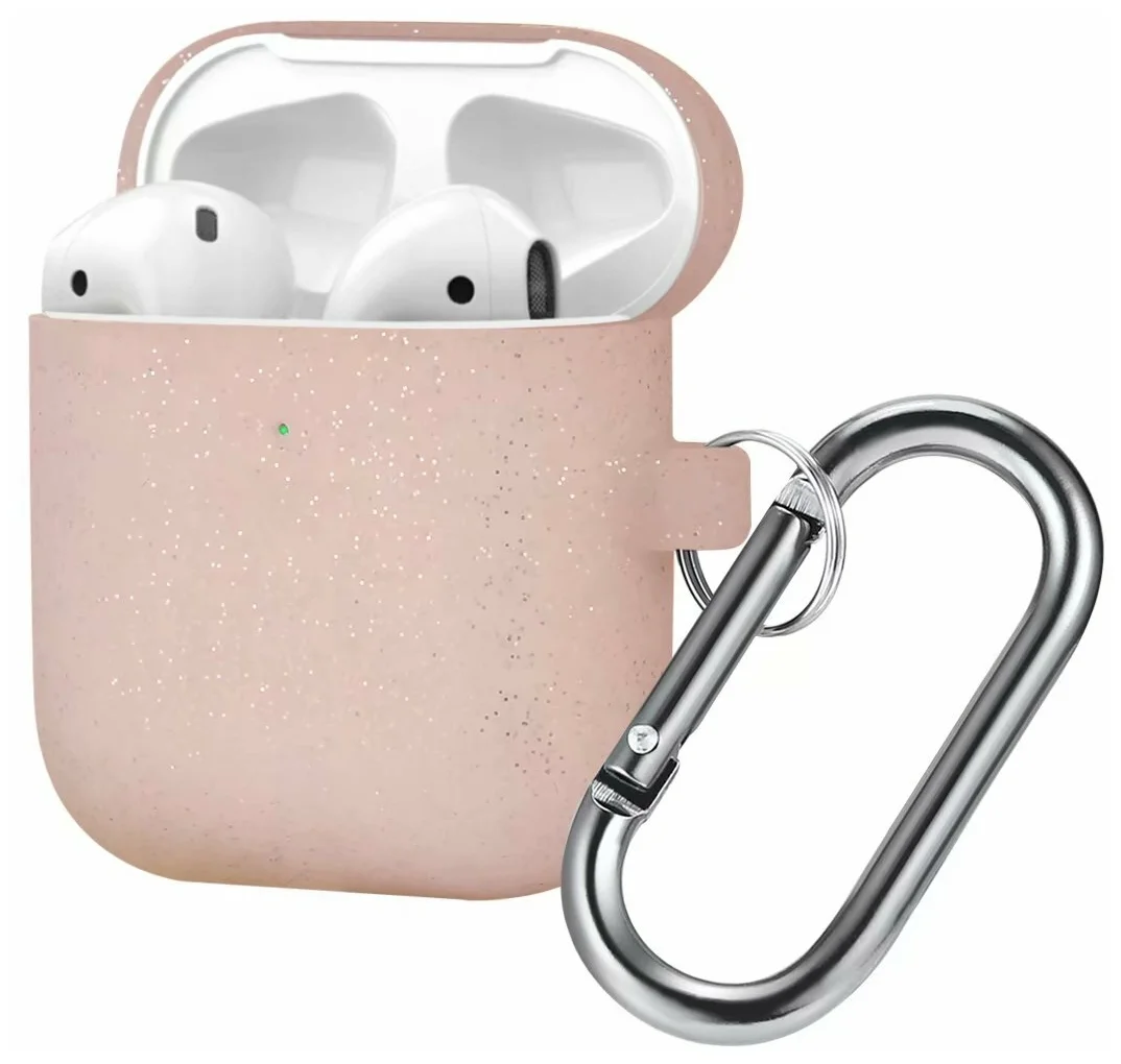 

Чехол силиконовый для Airpods 2 (12), розовое золото, с карабином