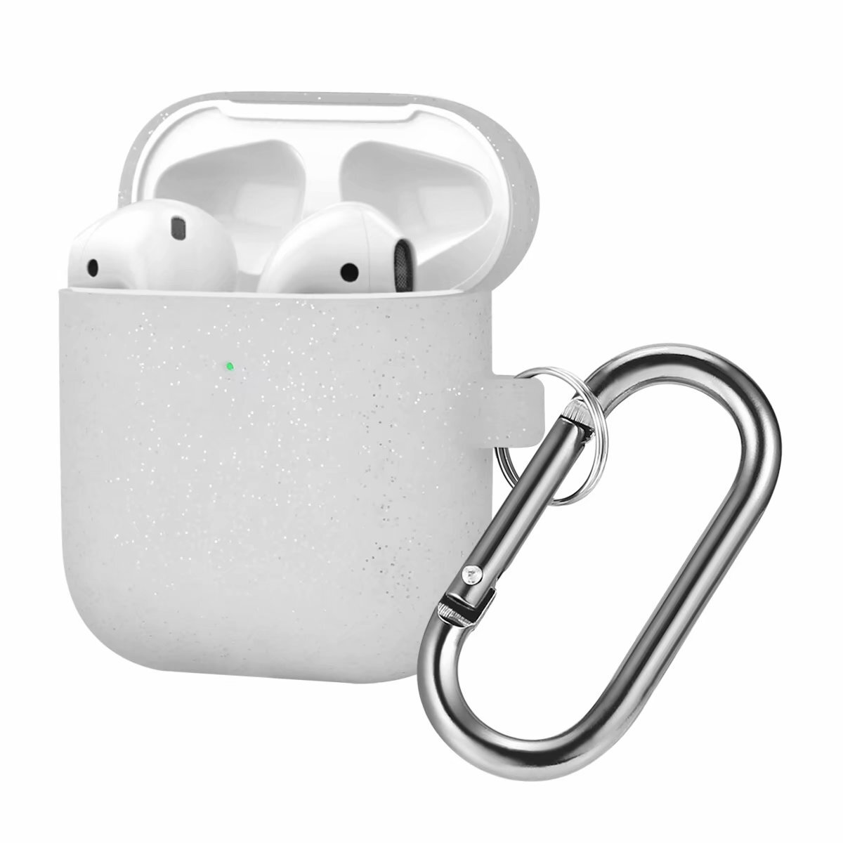 

Чехол силиконовый для Airpods 2 (11), серебряный, с карабином