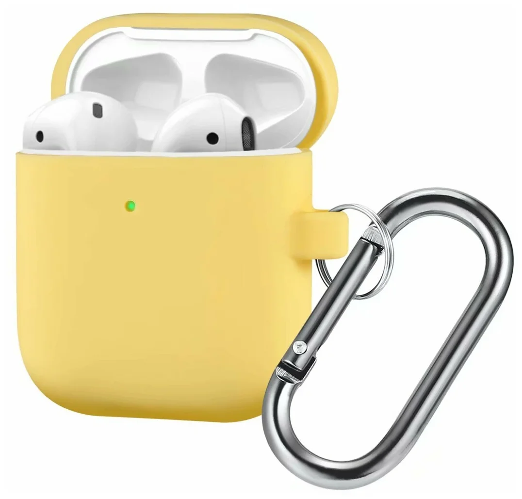 

Чехол силиконовый для Airpods 2 (10), желтый, с карабином