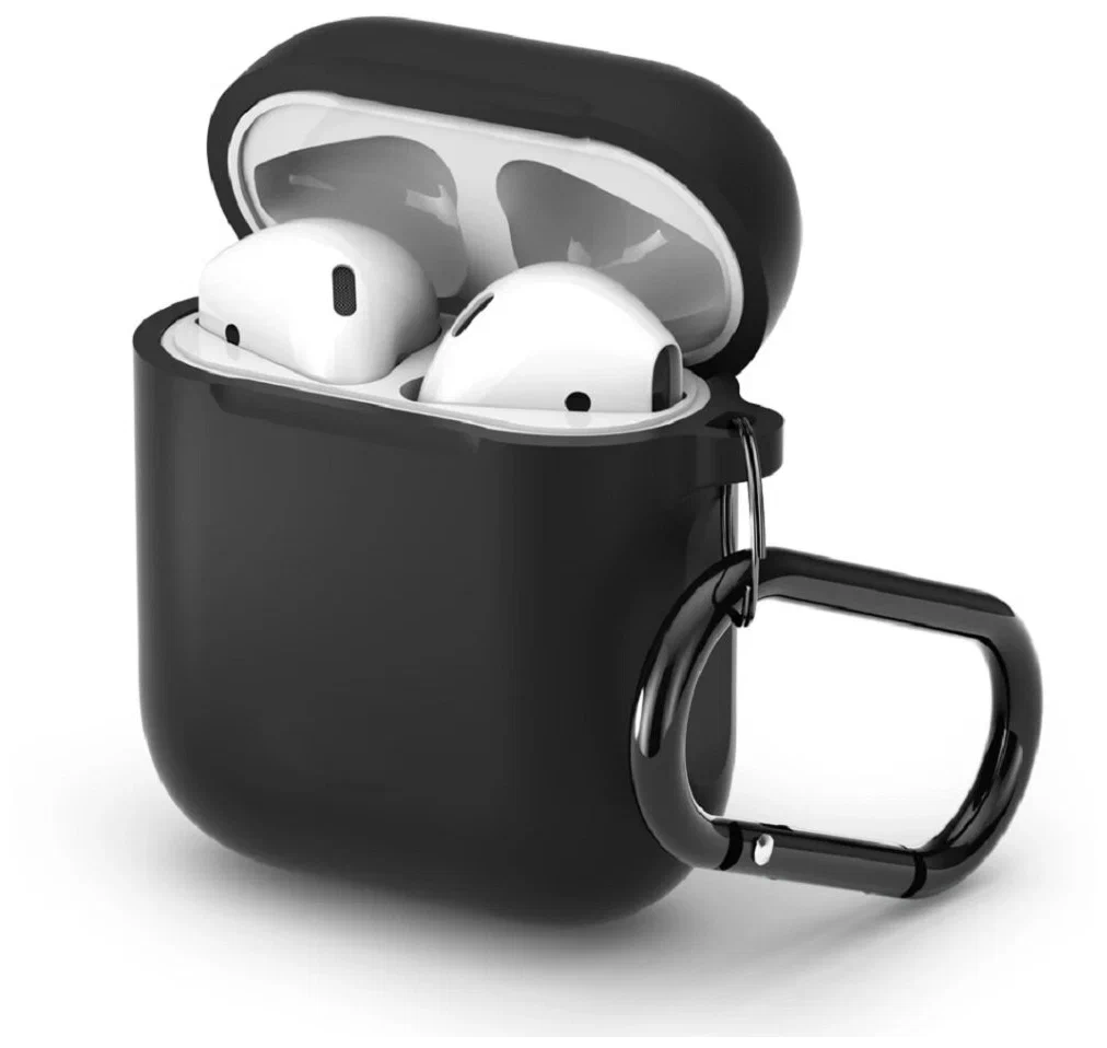 

Чехол силиконовый для Airpods 2 (1), черный, с карабином