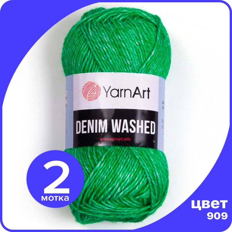 

Пряжа для вязания YarnArt Denim Washed - 909 (Ярко - зеленый) 50 гр / 130 м (70% хлопок, 3, Denim Washed klubok.club