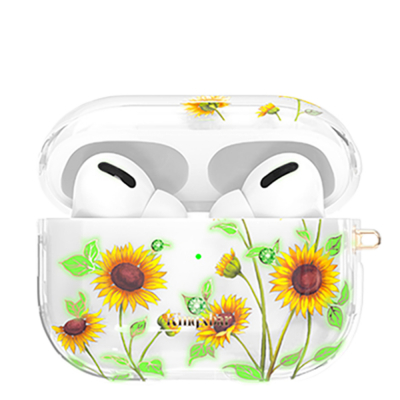 

Чехол пластиковый Kingxbar для Airpods Pro (9), прозрачный, подсолнухи, со шнурком
