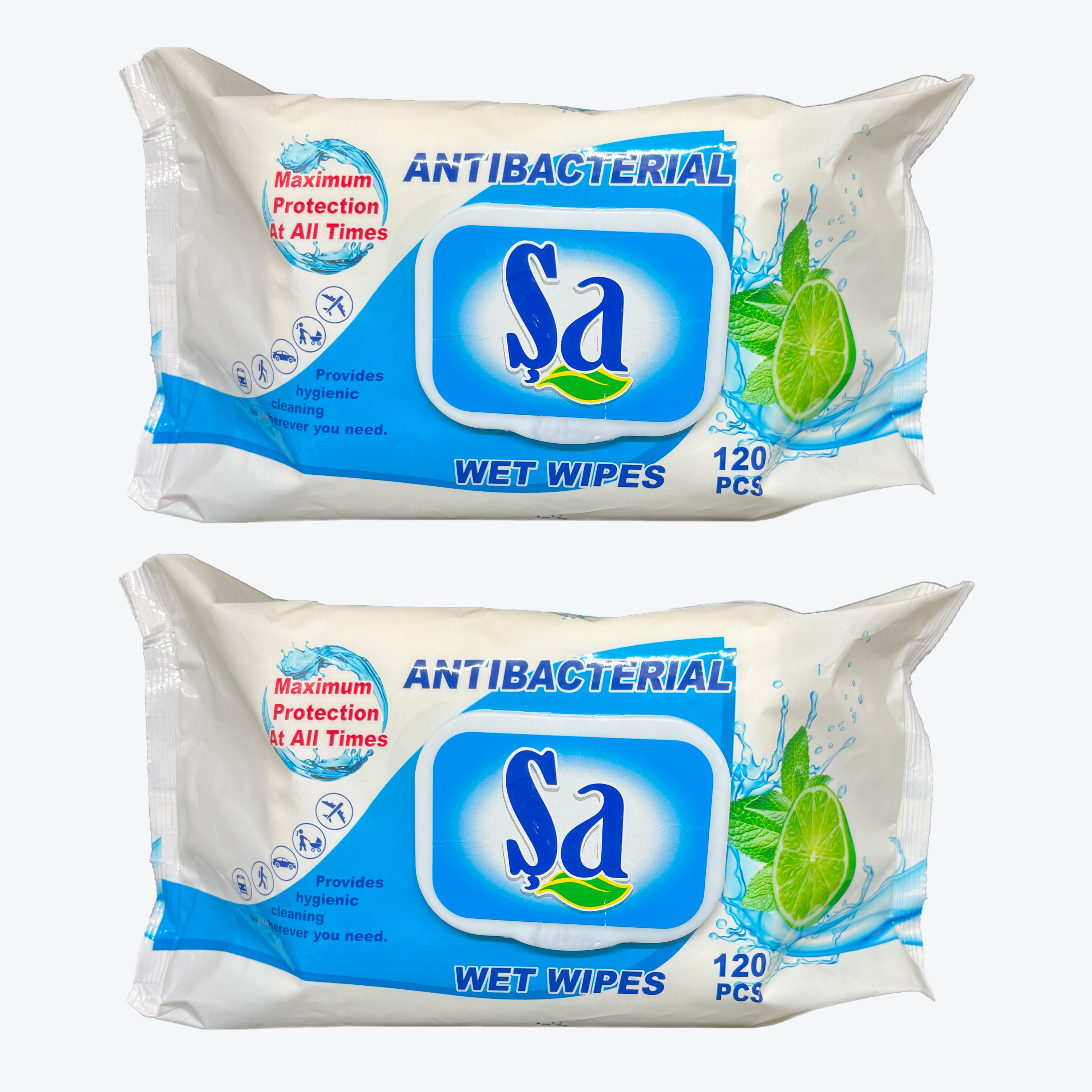 Влажные антибактериальные салфетки Sa, 120 шт х 2 упаковки