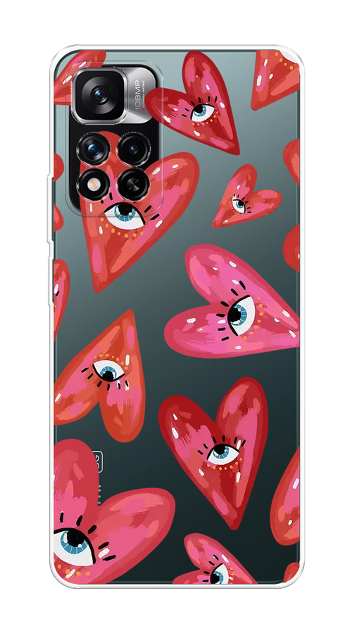 

Чехол на Xiaomi Redmi Note 11 Pro Plus 5G "Сердечки с глазами", Коричневый;красный;розовый, 312150-1