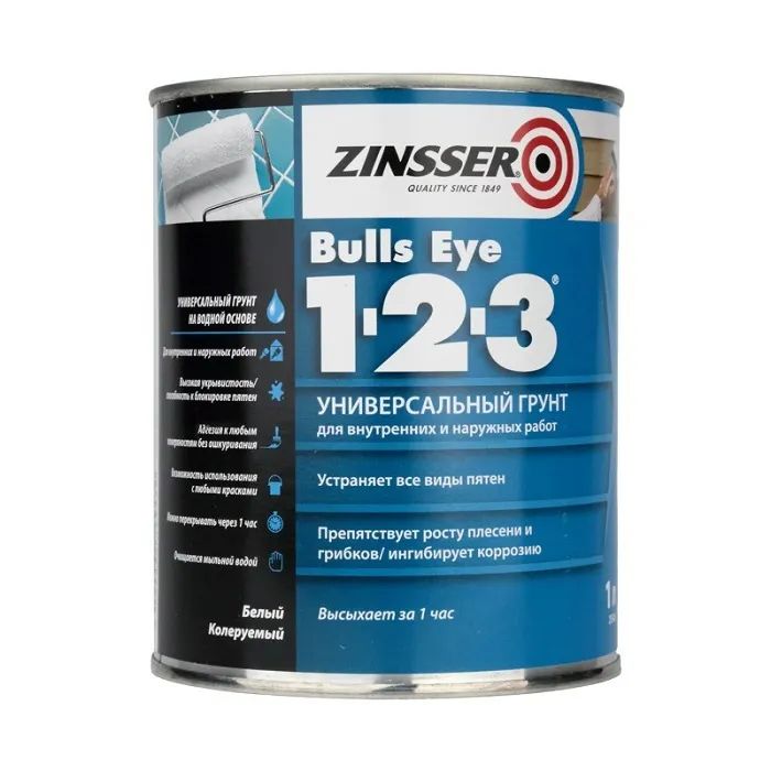 Грунт Zinsser Bulls Eye 1-2-3 универсальный белый 0,946 л универсальный грунт profilux