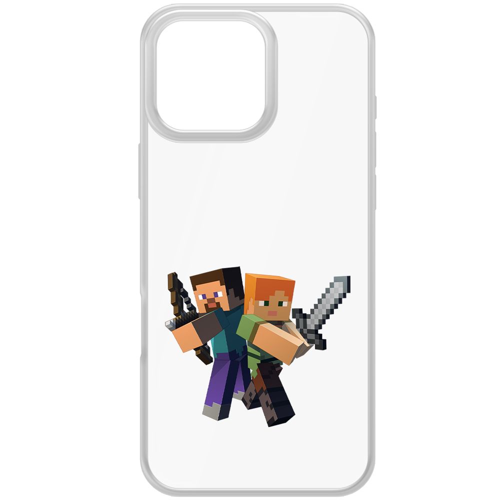 

Чехол-накладка Krutoff Clear Case Minecraft-Стив и Алекс для iPhone 16 Pro Max, Прозрачный