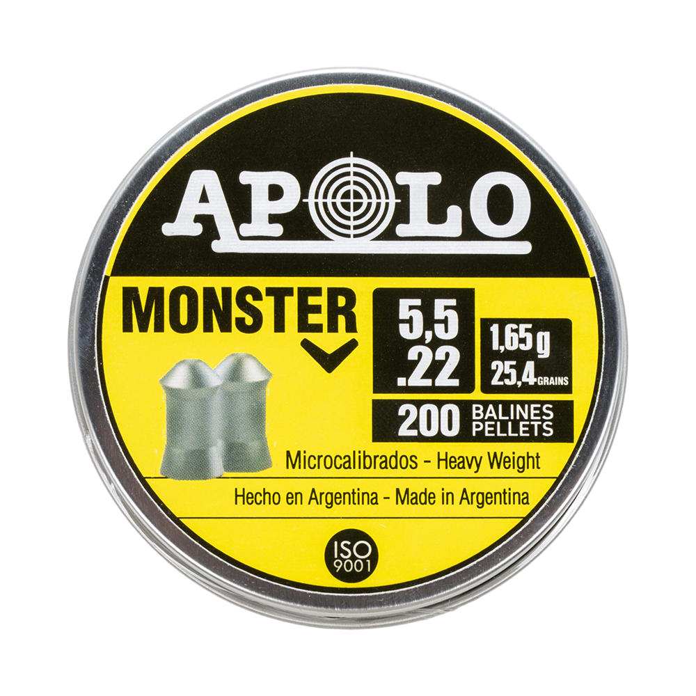 

Пули для пневматики APOLO "Monster", для винтовок, калибр 5,5 мм 1.6 гр. (200 шт.), Серебристый, Monster