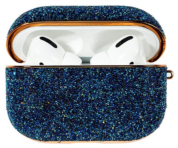 

Чехол пластиковый Kingxbar для Airpods Pro (35), синие стразы, со шнурком