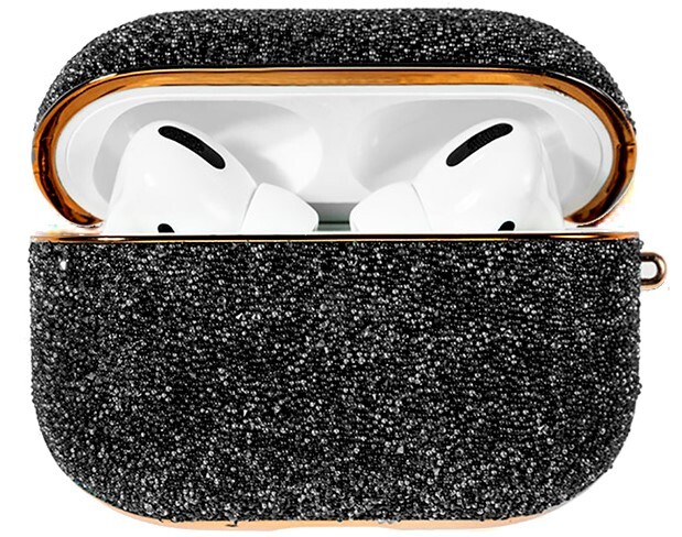

Чехол пластиковый Kingxbar для Airpods Pro (34), черные стразы, со шнурком