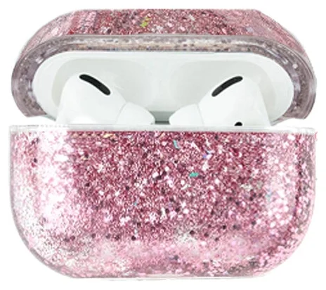 

Чехол пластиковый Kingxbar для Airpods Pro (27), прозрачный, фиолетовые блестки, со шнурко