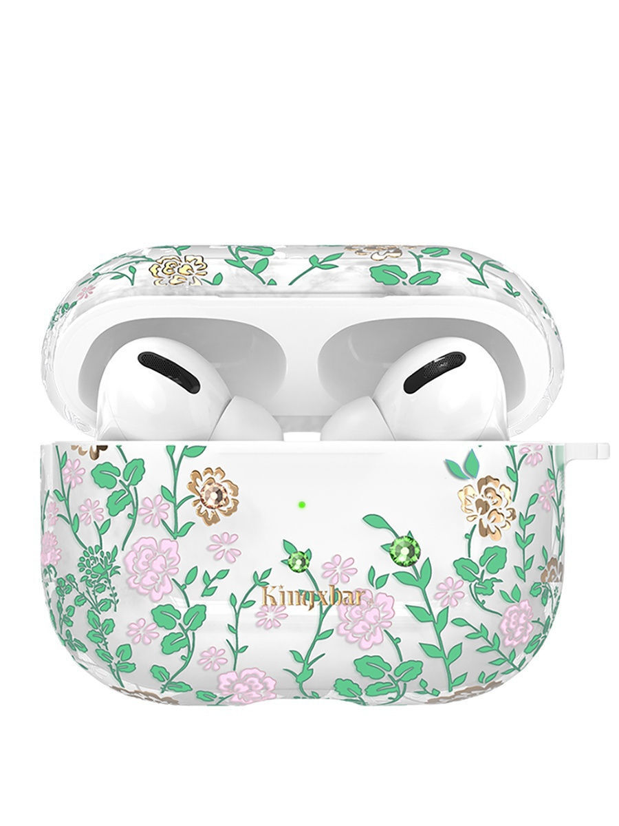 

Чехол пластиковый Kingxbar для Airpods Pro (16), прозрачный, зеленый плющ, со шнурком