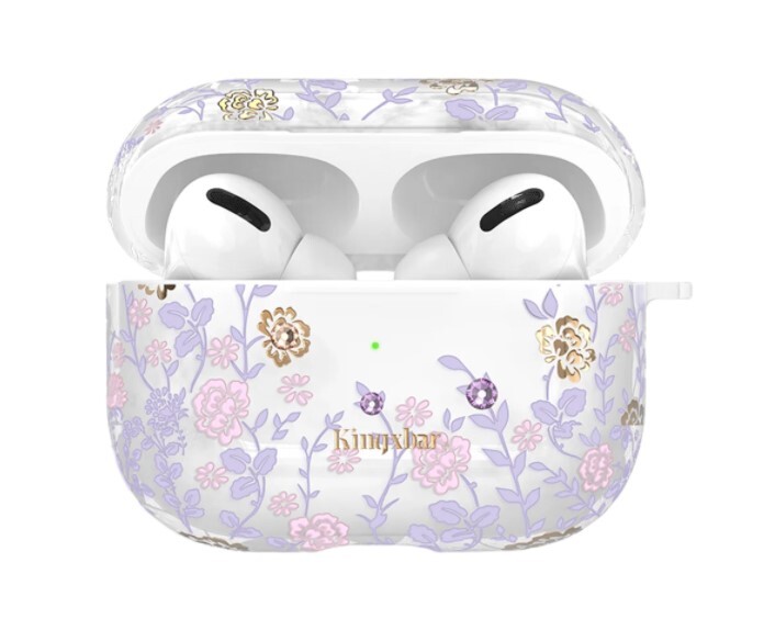 

Чехол пластиковый Kingxbar для Airpods Pro (15), прозрачный, фиолетовый плющ, со шнурком