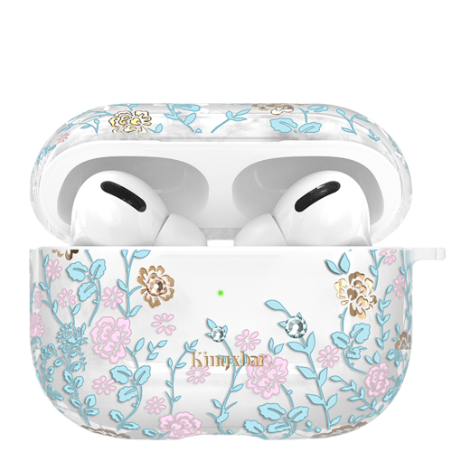 

Чехол пластиковый Kingxbar для Airpods Pro (14), прозрачный, синий плющ, со шнурком