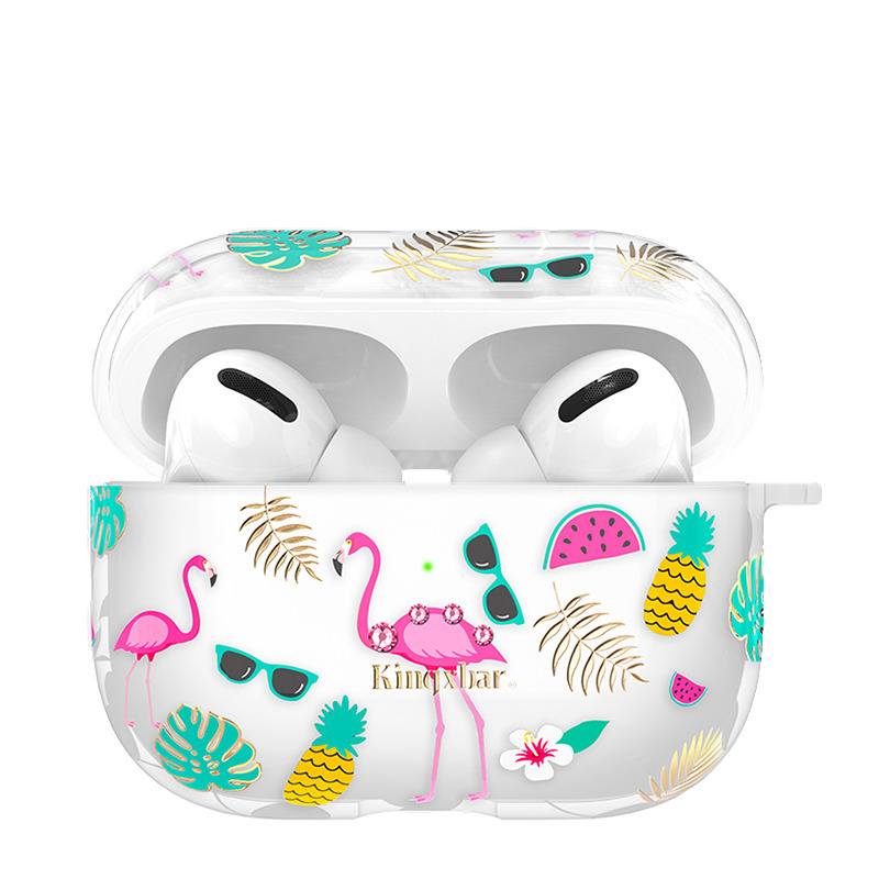 

Чехол пластиковый Kingxbar для Airpods Pro (12), прозрачный, фламинго, со шнурком