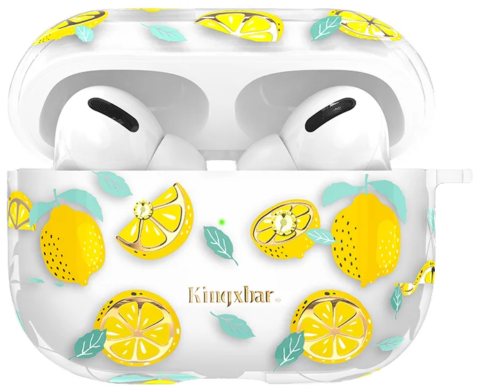 

Чехол пластиковый Kingxbar для Airpods Pro (1), прозрачный, лимоны, со шнурком
