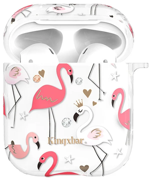 

Чехол пластиковый Kingxbar для Airpods 2 (8), прозрачный, фламинго3, со шнурком