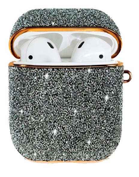 

Чехол пластиковый Kingxbar для Airpods 2 (34), черно-серебристые стразы, со шнурком