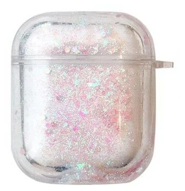 

Чехол пластиковый Kingxbar для Airpods 2 (29), прозрачный, розовые блестки, со шнурком