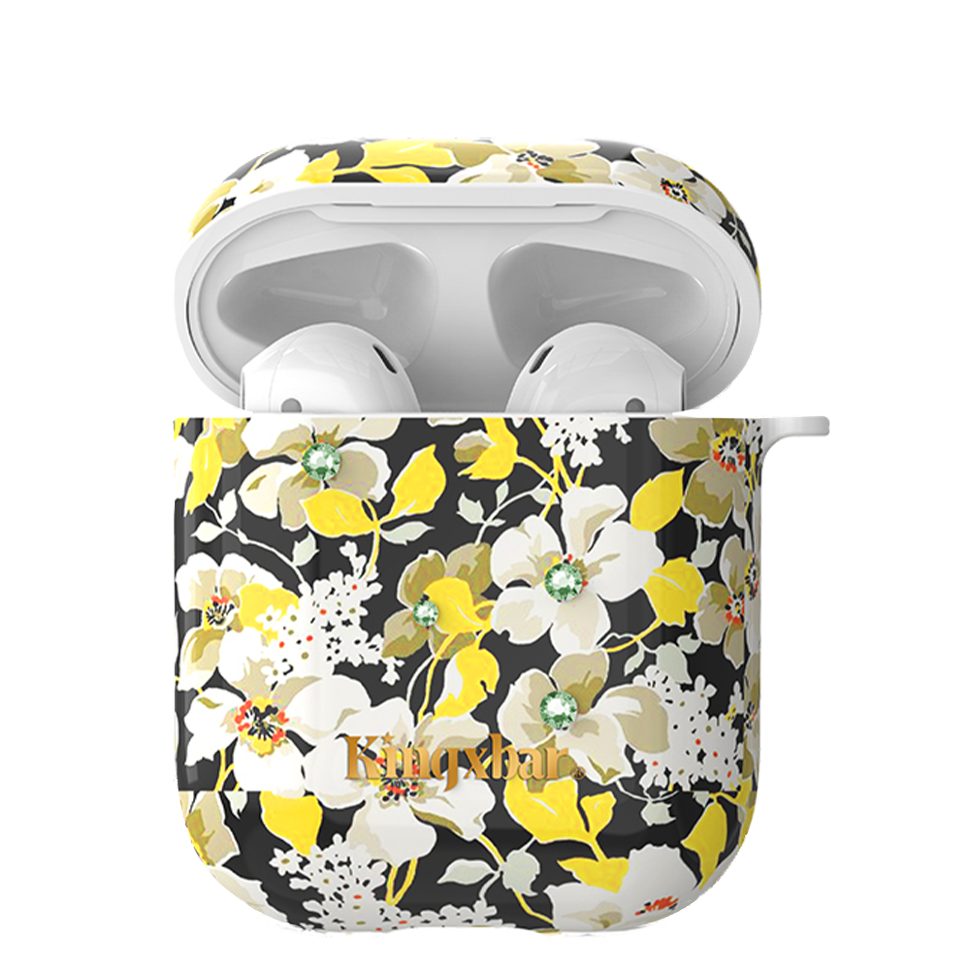 

Чехол пластиковый Kingxbar для Airpods 2 (27), темно-синий, камелии, со шнурком