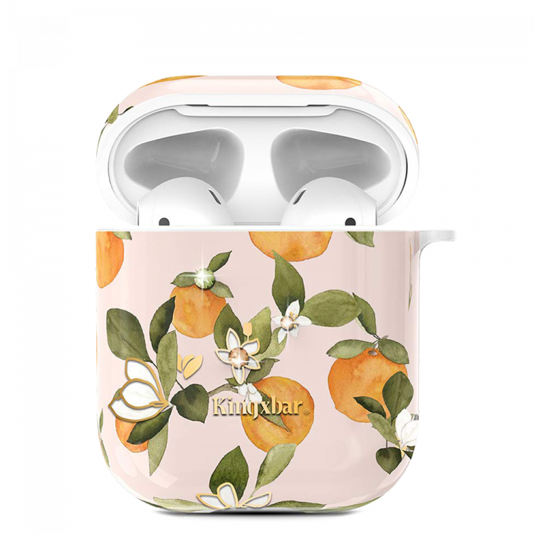 

Чехол пластиковый Kingxbar для Airpods 2 (26), розовый, апельсины, со шнурком